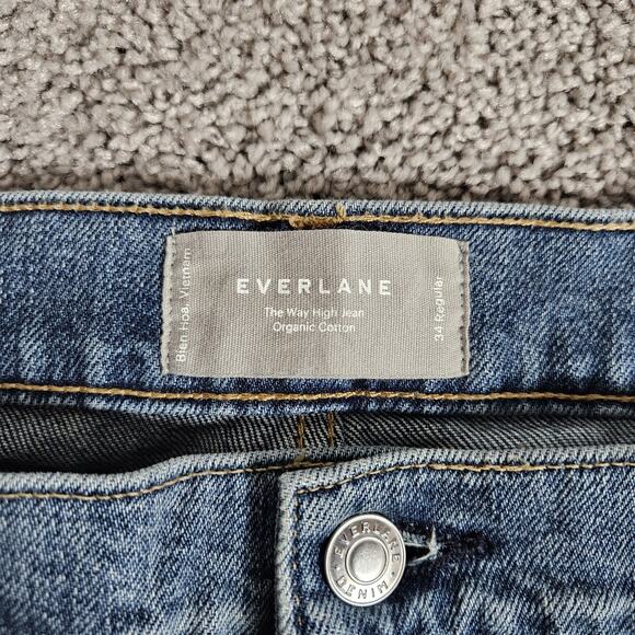 Everlane Jeans Womens 34 Blue The Way High Jean Straight Leg Denim Distressed - Picture 3 of 13